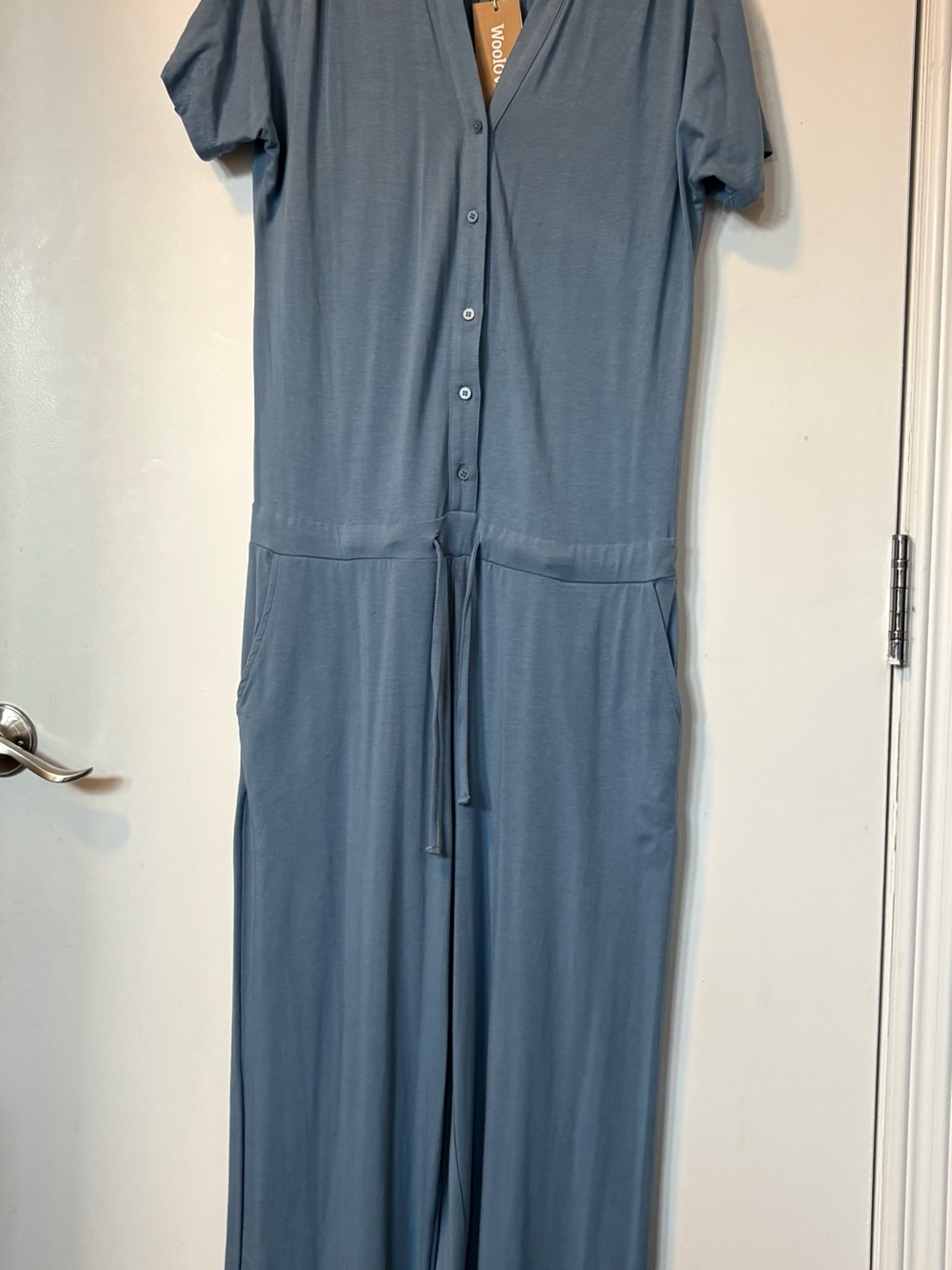 WoolOvers Slate Blue Button-Front Jumpsuit with Drawstring Waist